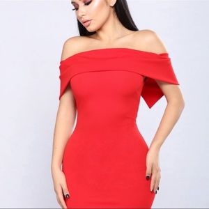 Fashion Nova Red Off the Shoulder Gown